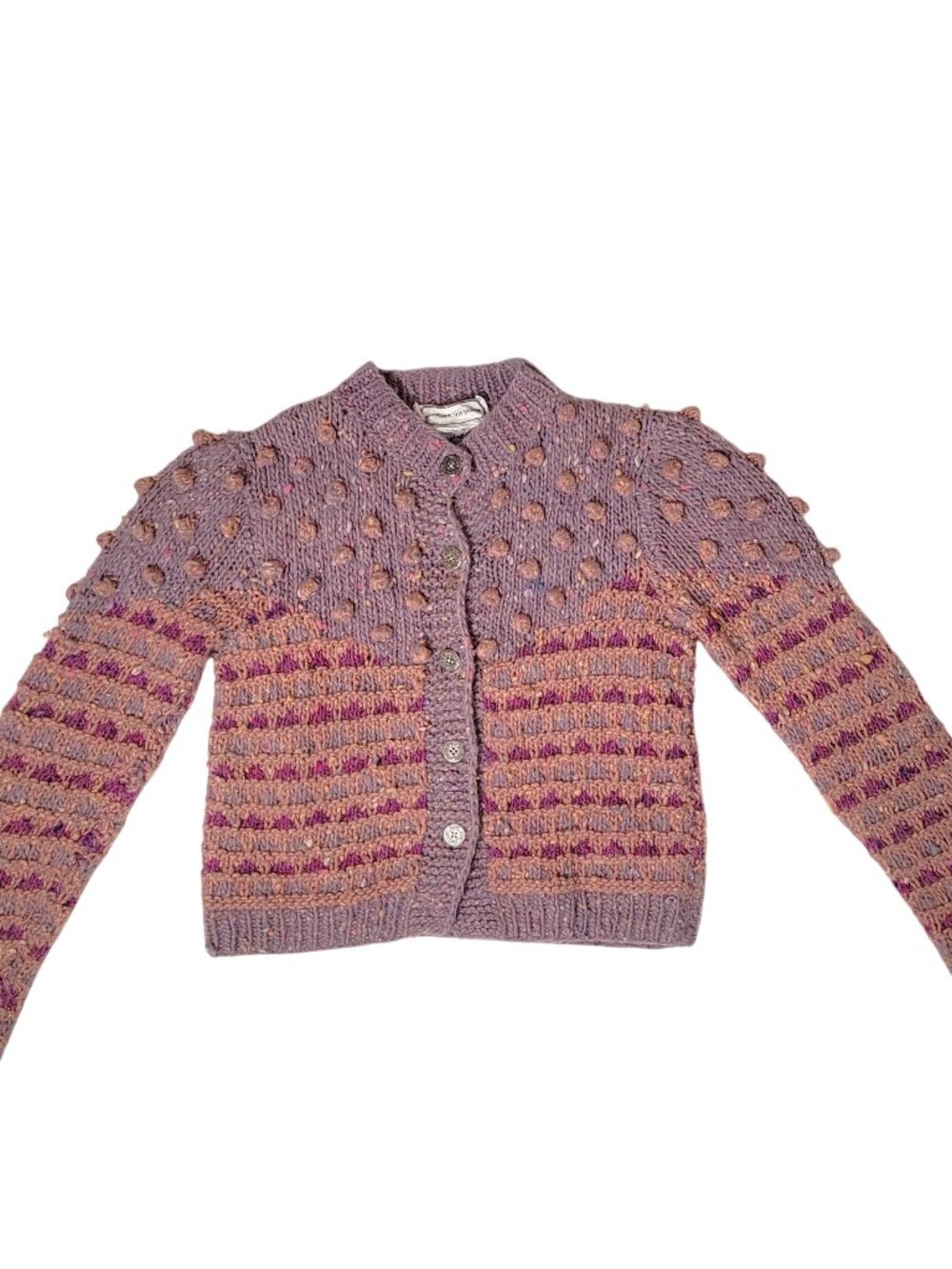 Vtg Adrienne Vittadini Mauve Pink Chunky Wool Knit Popcorn Bobble Cardigan